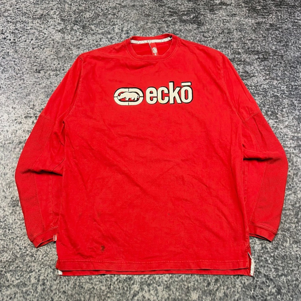 Vintage Y2K Ecko UNLTD Shirt Long Sleeve Mens Large Red Rhino Skater Hip-Hop